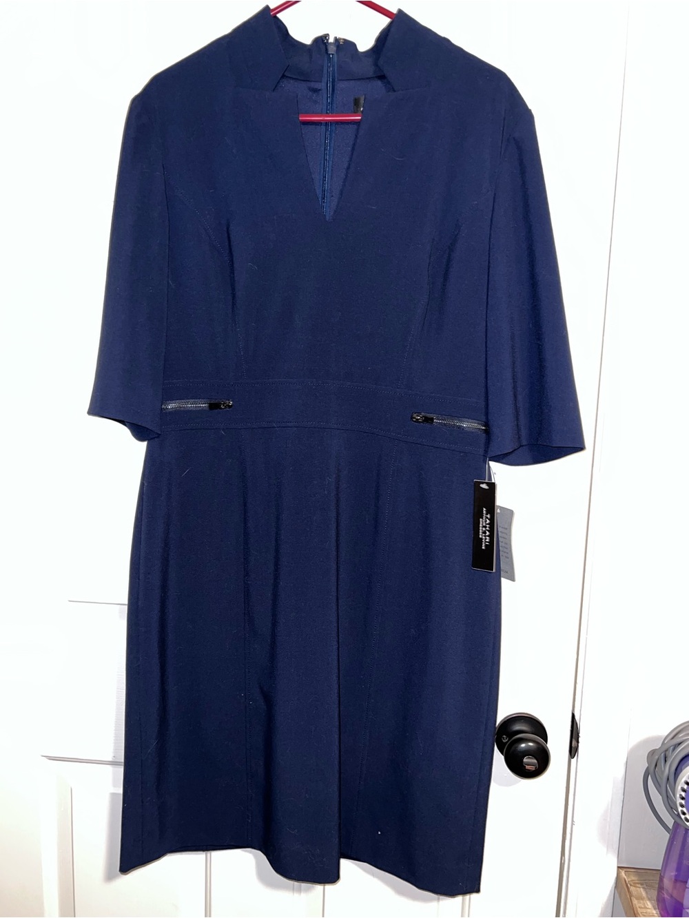NWT Tahari Arthur S Levine Navy Zip Pocket Sheath Dress 12